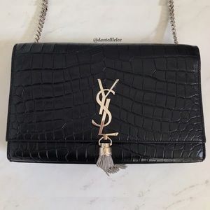 SAINT LAURENT Medium Kate Crocodile Satchel Bag